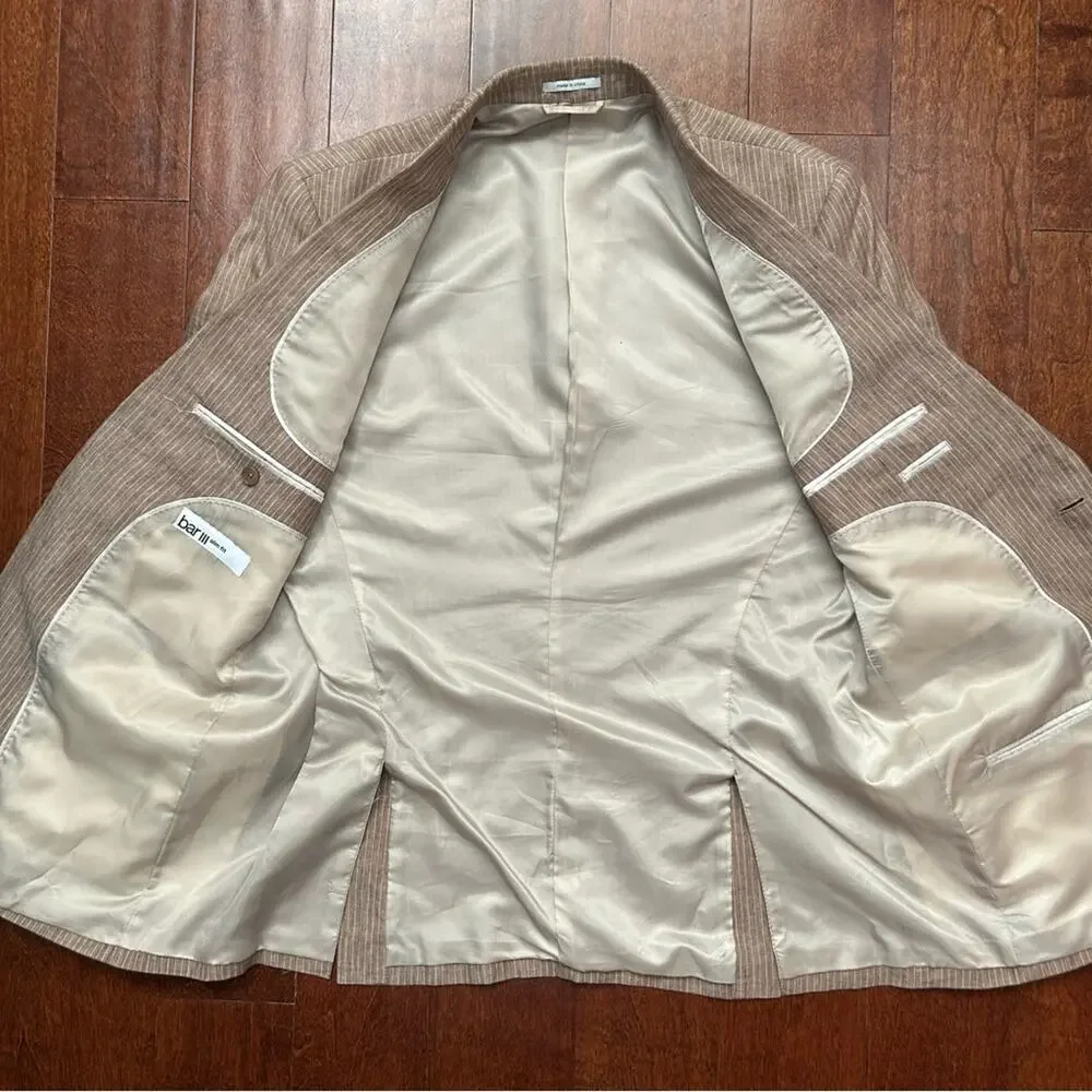 Bar III 100% Linen Light Brown Pinstripe Blazer, Size 42L